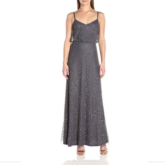 NEW Adrianna Papell Art Deco‎ Beaded Blouson Gown in Gunmetal [SZ 12 ] - Picture 9 of 9